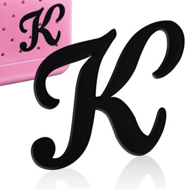 Imagem de CTOHN Berloques de letras para bolsa Bogg, acessórios decorativos para inserção de letras do alfabeto para bolsa de praia (preto, K)