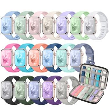 Imagem de Pacote com 18 pulseiras slicone macias compatíveis com Apple Watch 40 mm, 41 mm, 42 mm, 38 mm, para mulheres e homens, pulseiras esportivas com organizador iWacth Series 11 10 9 8 7 6 5 4 3 2 1 SE