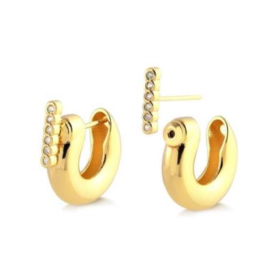 Imagem de Brinco Argola Lisa Com Tarraxa Folheado A Ouro - Radhau Joias, Único, 