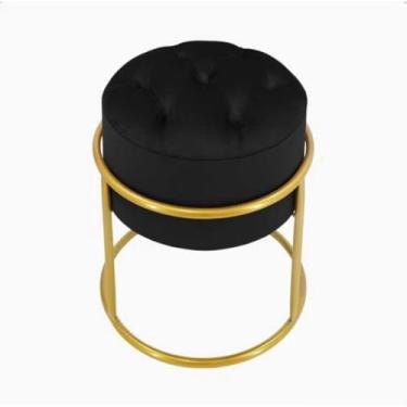 Imagem de Puff Decorativo Argola em Ferro com Veludo – Banqueta para Quarto Sala e Penteadeira Moderna (Preto,Dourada)