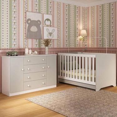 Imagem de Berço Americano 3 em 1 com Cômoda 2 Portas 4 Gavetas Encanto Multimóveis Mp4691 Branco/off White