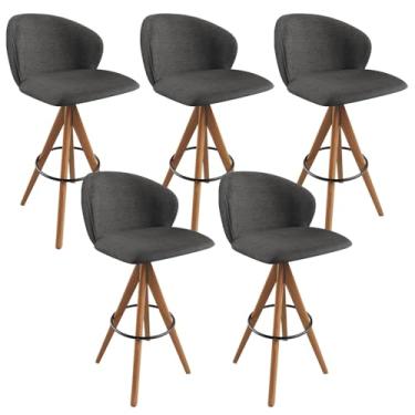 Imagem de Kit 05 Banquetas Alta Giratória Bar Cozinha Sala de Jantar Bar Mia L02 Linho Cinza Escuro - Lyam Decor