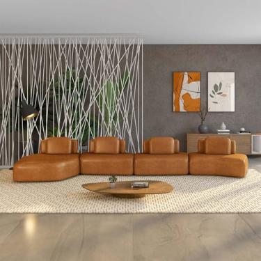 Imagem de Sofá Ilha Sala de Estar Dakota 4 Módulos 626cm Encostos Almofadas Soltas PU Caramelo G33 - Gran Belo