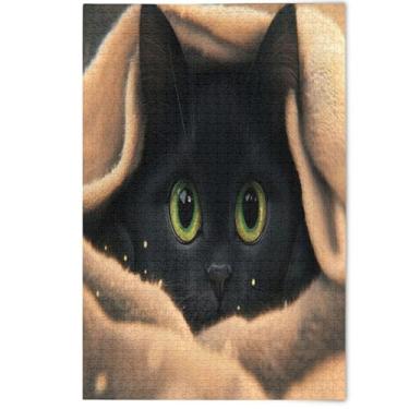 Imagem de Quebra-cabeça fofo gato gatinho preto 1000 peças presentes tecnológicos adultos para amantes presentes masculinos cenário criativo arte animal, 1000 peças, 75 x 50 cm