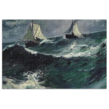 Imagem de Quebra-cabeças de pintura barcos à vela ondas do oceano para adultos, 500 peças, presentes para elefantes brancos, jogos duros para adultos, família, brinquedo, arte