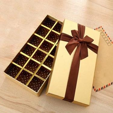 Imagem de 1 caixa de presente de chocolate com fita de laço, caixa de embalagem dourada para casamentos, aniversários, dia dos namorados, aniversário (#1)