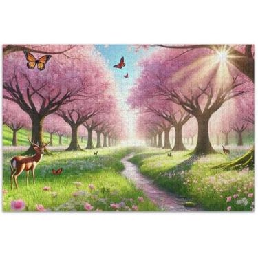 Imagem de Quebra-cabeça de flor de cerejeira floral primavera 500 peças presentes para amantes de quebra-cabeça paisagem quebra-cabeça arte brinquedo pintura, 51 x 35 centímetros
