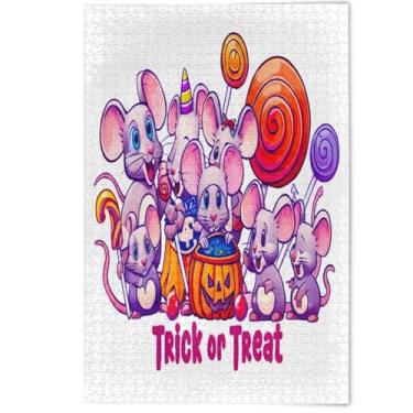 Imagem de Quebra-cabeça fofo de abóbora com rato de Halloween para adultos 1000 peças arte animal paisagem arte divertida quebra-cabeças adultos divertido bobo, 1000 peças, 75 x 50 cm