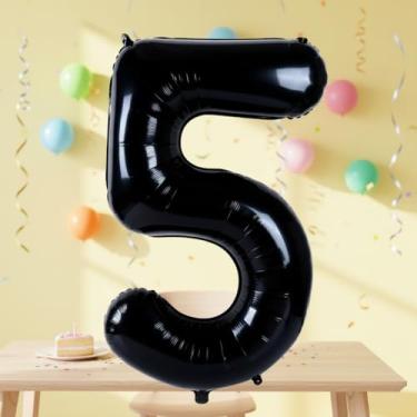 Imagem de 1 balão preto com números de 81 cm, balões grandes de alumínio para decorações de festa de aniversário, adereço para fotos de aniversário, decoração de quarto interno