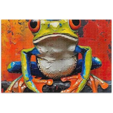 Imagem de Quebra-cabeça de sapo louco com pintura a óleo 500 peças para adultos presentes de elefante branco presentes engraçados para homens flores animais