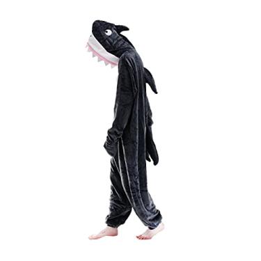 Imagem de COSUSKET Pijama unissex para adultos, flanela cosplay animal, peça única, fantasia de Halloween, roupa de dormir para casa, Tubarão, XXG