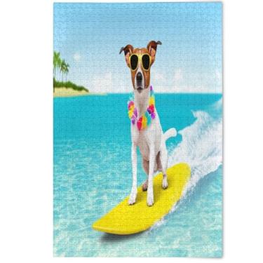 Imagem de Quebra-cabeça fofo cachorro legal branco azul 1000 peças presentes adultos elefante branco engraçado família divertido quebra-cabeça cenário arte animal decoração, 1000 peças, 75 x 50 cm