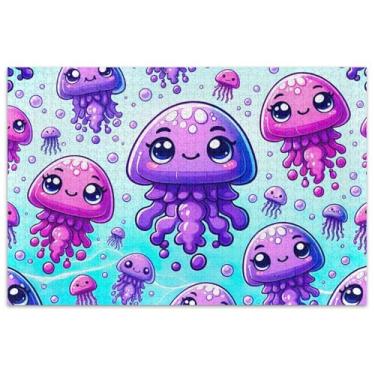 Imagem de Quebra-cabeça fofo de águas-vivas roxas com desenho animado 1000 peças para adultos, flores, arte, família, quebra-cabeças engraçados