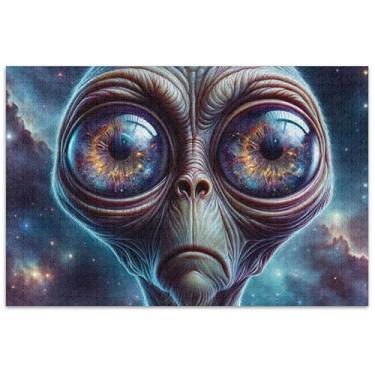 Imagem de Quebra-cabeça alienígena de olhos salientes 1000 peças para adultos presentes para amantes de quebra-cabeças, grande quebra-cabeça artístico decoração pintura
