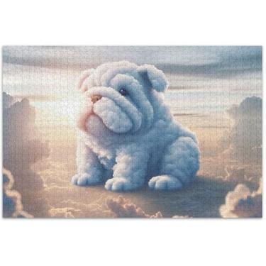 Imagem de Quebra-cabeças engraçados de buldogue com nuvens de cachorro, 1000 peças, pintura de belas artes para adultos, quebra-cabeças divertidos para adultos, 75 x 40 cm