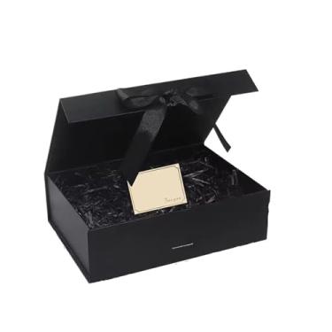 Imagem de Kit de caixa de presente magnética com grama e cartões - para festas de fim de ano e presentes de dia dos namorados, conjunto de caixa dobrável preta e rosa (preto 33 cm)