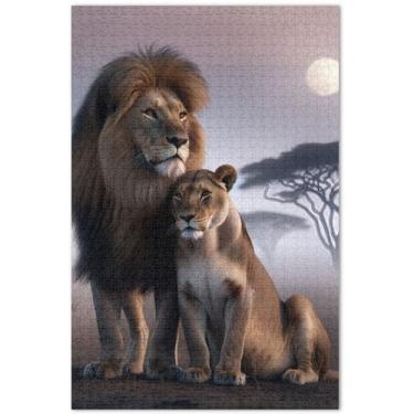 Imagem de Leões africanos paisagem animal adultos quebra-cabeça 1000 peças cenário paisagem arte arte quebra-cabeça elefante branco presentes engraçado, 75 x 40 centímetros