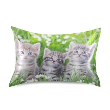 Imagem de Fronhas legais de gato fofo desenho animado gatinhos floral cetim refrescante king queen travesseiros padrão chinelos cama personalizada decoração de casa tamanho Queen 76.2 cm x 50.8 cm