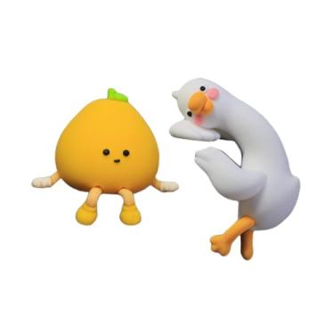 Imagem de IEUDNS Conjunto de 2 Miniaturas Decorativas para Carro, de Computador, Pato e Toranja - Estatuetas em Miniatura para Prateleira e Mesa