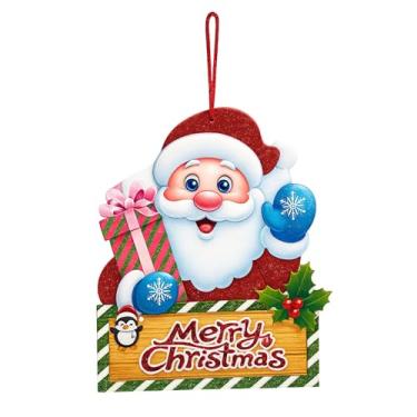Imagem de Decoração suspensa de Papai Noel Feliz Natal – Enfeite de parede e árvore com glitter dupla face para casa, porta e decoração de festas de fim de ano (20 x 15 cm)