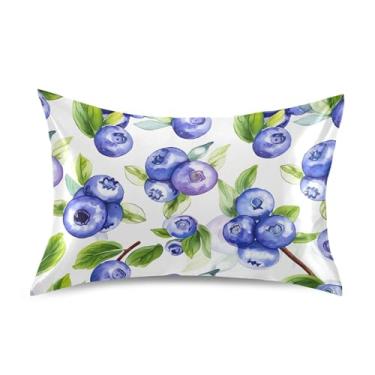 Imagem de Blueberry Juicy Blue Frutas Cetim Fronhas para Cabelo Linda Arte Refrescante Padrão King Queen Fronha Decoração de Cama Tamanho Padrão 66 cm x 50 cm