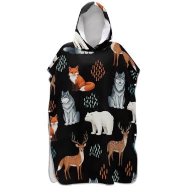 Imagem de Joisal Bonitos animais raposa lobo urso preto surfe poncho adultos trocador com capuz toalha de praia impressão plus size homens mulheres poncho com capuz