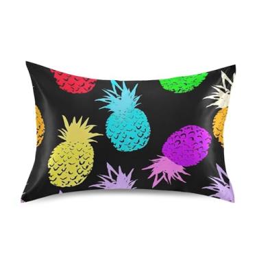 Imagem de Travesseiros padrão Queen King Colorido Abacaxi Preto Cetim Fronhas Engraçadas Personalizadas Refrigeração Macia Travesseiro Tamanho King 101.6 cm x 50.8 cm