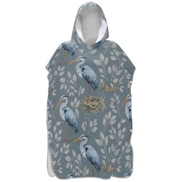 Imagem de Joisal Poncho de surfe trocador de roupão para praia Adul toalha floral vestível feminino ponchos com capuz garças azuis flores vintage