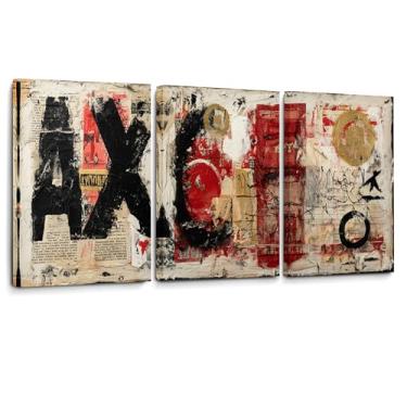 Imagem de CANLUNTE Conjunto de 3 decoração de parede Japandi | Arte de parede em tela abstrata | Arte marrom e preta inspirada em Wabi Sabi | Impressões modernas de meados do século para decoração de quarto e