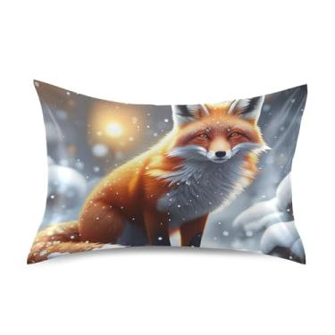 Imagem de Cute Fox Winter Snow King Queen Standard Pillows Slips Satin Fronhas Engraçado Refrigerante Confortável Cama King Size 101.6 cm x 50.8 cm