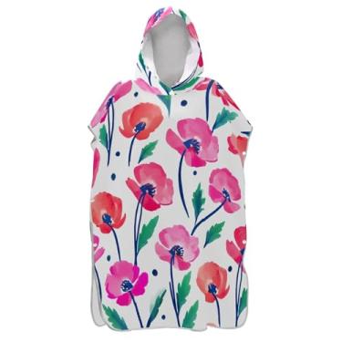 Imagem de TSENQUE Roupão absorvente para adultos poncho de surfe praia banho toalhas com capuz aquarela flores rosa ponchos adultos para mulheres