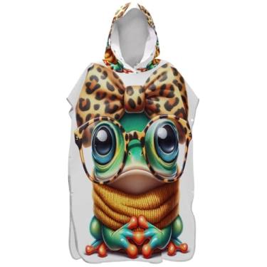 Imagem de Joisal Lindo poncho de surfe com olhos de sapo para adultos, roupão vestível, ponchos de praia para homens, toalhas de banho com capuz