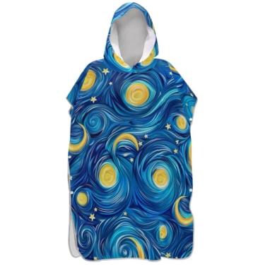 Imagem de Joisal Poncho de surfe trocador roupão adulto praia moletom toalha floral vestível feminino ponchos com capuz noite estrelada azul