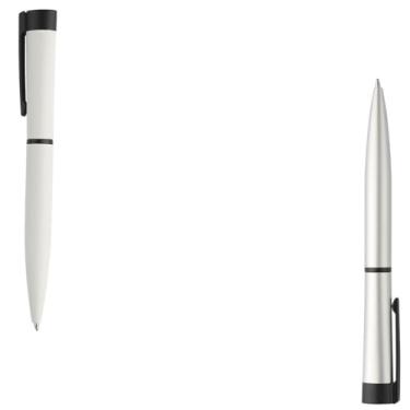 Imagem de Caneta esferográfica de metal escrita em azul Design moderno para estudos e anotações (Kit 2 Prata;)