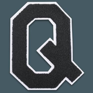 Imagem de QianSiLi Remendos de letras universitárias de chenille preto de 15 cm, letras grandes para jaquetas Letterman, moletons com capuz, mochilas, coletes, roupas, adesivos individuais de letra Q