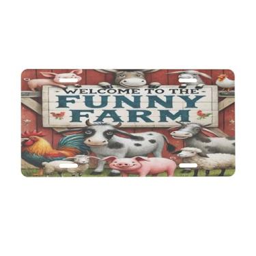 Imagem de Placa de licença de fazenda de animais fofos para a frente do carro placas de alumínio metal adequado para caminhão, placa de porta de carro, bar, café, acessórios automotivos para homens e mulheres