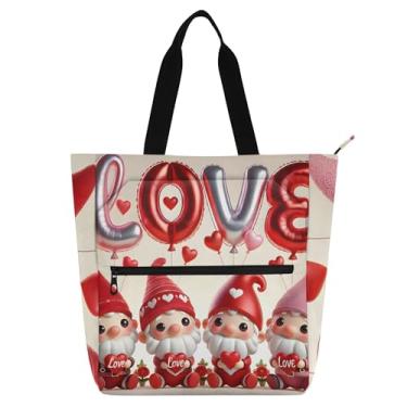 Imagem de Gnomos românticos amor balões vermelhos bolsa de trabalho para mulheres tote lona praia livro bolsa zíper professores bolsas com compartimentos