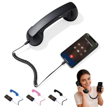 Imagem de Aparelho de telefone retrô, aparelho de telefone retrô para telefone, tipo C, estilo retrô, com fio, receptor de alça fixa para videoconferências, chamadas e reuniões de celular (preto)