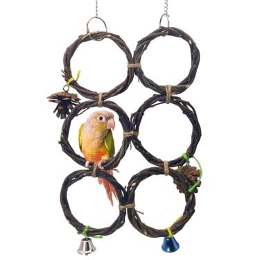Imagem de BNOSDM Suporte de balanço para pássaros, papagaio, poleiro, pássaros, madeira, brinquedo para mastigar periquito, escada de escalada, acessórios para gaiolas penduradas para bochecha verde, calopsita