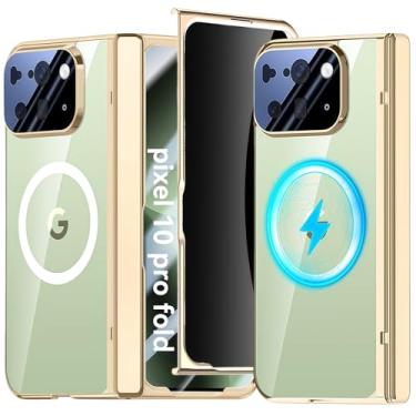 Imagem de YQODSZ Capa magnética dobrável para Google Pixel 10 Pro, compatível com a capa protetora de tela de privacidade integrada Magsafe, capa protetora de policarbonato rígido à prova de choque para Google