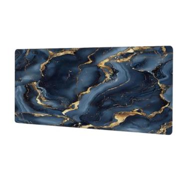 Imagem de hongjinglin Tapete de mouse grande azul e preto à prova d'água para computador estendido tapete protetor de mesa antiderrapante base de borracha para escritório, computador, teclado, laptop e mesa de