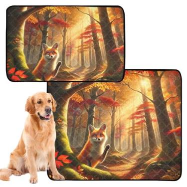 Imagem de TSENQUE Almofadas de xixi para cães, lavável, impermeável, tapete de cercadinho para cães, outono, bordo, floresta, raposa, reutilizável para gatos, almofadas absorventes de parto, pequeno x pacote