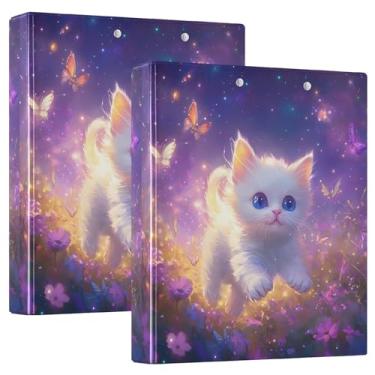 Imagem de Cute Cat Purple Meadow 3 fichários com 3 anéis para guardar 200 folhas, anel redondo, 31,5 x 27 x 6 cm, 1 pacote