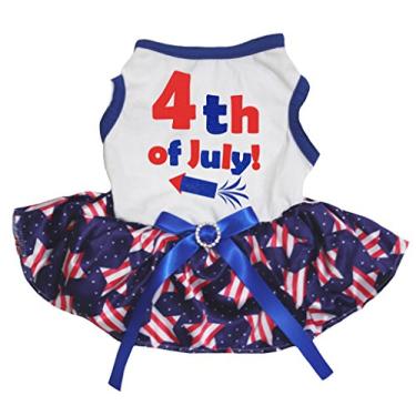 Imagem de Petitebella Vestido de algodão com estampa de foguete de 4 de julho para cães (médio, branco/estrelas listradas)