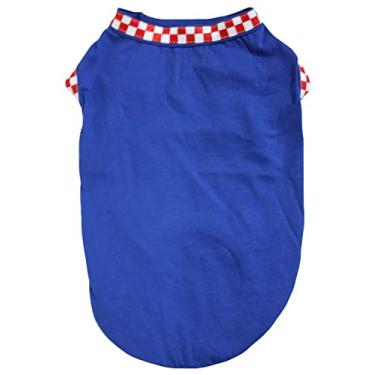 Imagem de Petitebella Camiseta para cachorro com bainha xadrez vermelha e branca lisa (azul, pequena)
