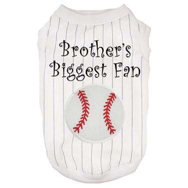 Imagem de Petitebella Camiseta de cachorro Brother's Biggest Fan Baseball (listras brancas/azuis, PP)