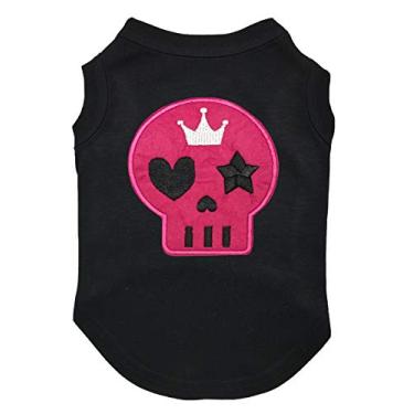 Imagem de Petitebella Camiseta rosa choque caveira rosto cachorro cachorro (preta, média)