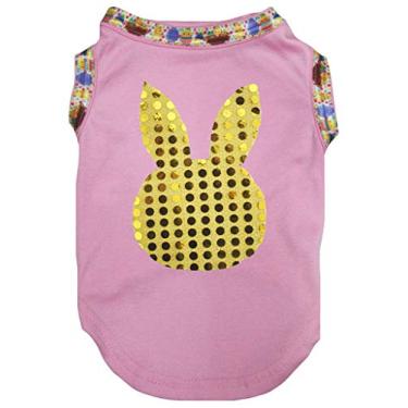 Imagem de Petitebella Camisa de algodão com rosto de coelho amarelo lantejoulas (rosa, médio)