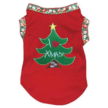 Imagem de Petitebella Camiseta vermelha para cachorro I Love Christmas Tree (vermelha, pequena)