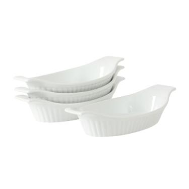 Imagem de Gibson Home Gracious Dining Oval Au Gratin Baking Dishes, conjunto de 4 peças – Tigelas de banana divididas para forno de 265 ml, caçarola pequena de cerâmica com alças, mini utensílios para